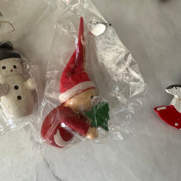 Christmas mini wooden ornaments lot of 15 angel snowman painted assorted mcm - Picture 5 of 8